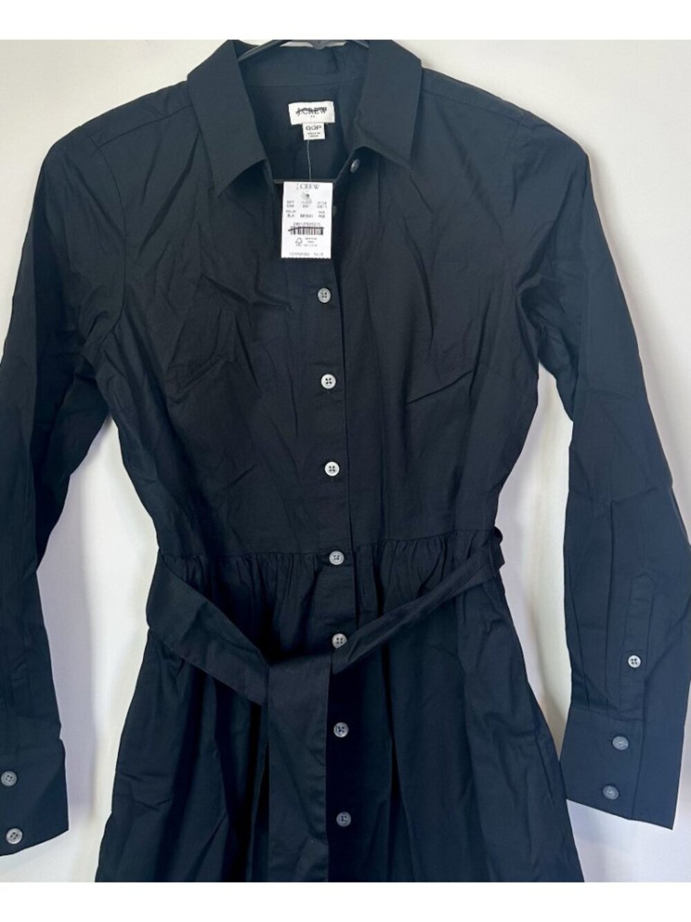 NWT J.Crew Black Long Sleeve Poplin Shirt Dress - Size: Petite 00 - Picture 7 of 11